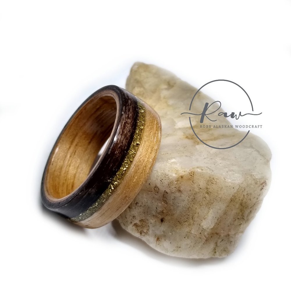 Wenge Brass and Oak Bentwood Ring